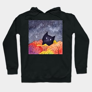 Starry Autumn Cat Watercolor Hoodie